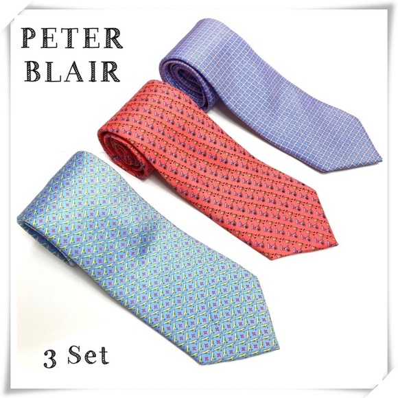 Peter Blair 3 Bundles 100% Silk Graphic Print Ties - Picture 1 of 8